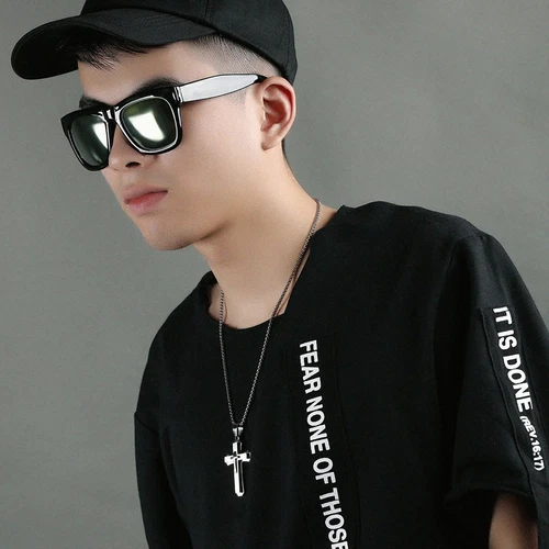 VETEMENTS Collana Croce Ciondolo Acciaio Bianco 3 Strati Crocifisso Croce per Uomo Abbigliamento M BLW