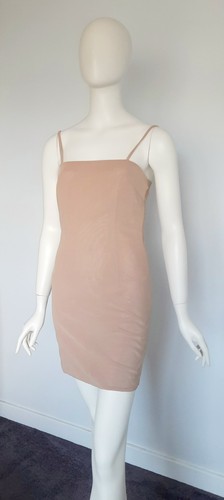 Self Portrait Size 8 Latte Beige Micro-Mesh Sheer Slip Mini Dress - Picture 2 of 8