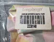 Longaberger Pastel Plaid Rectangular Small Gathering Basket Liner #2238148 NEW