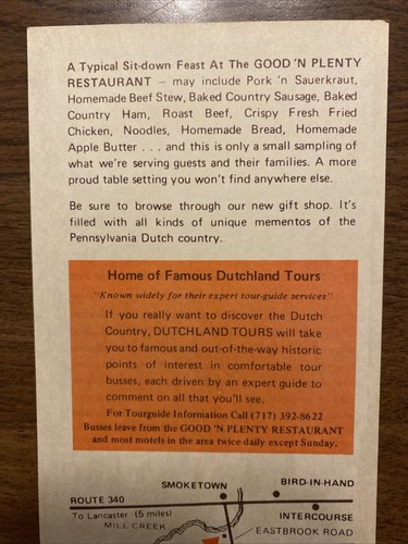 1969 Good 'n Plenty Restaurant Flier Dutch Food Smoketown Pennsylvania PA P7b - Bild 5 von 10
