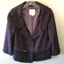 Nordstrom Blazer Size Small Purple Black Tweed Wool Jacket Zipper Detail