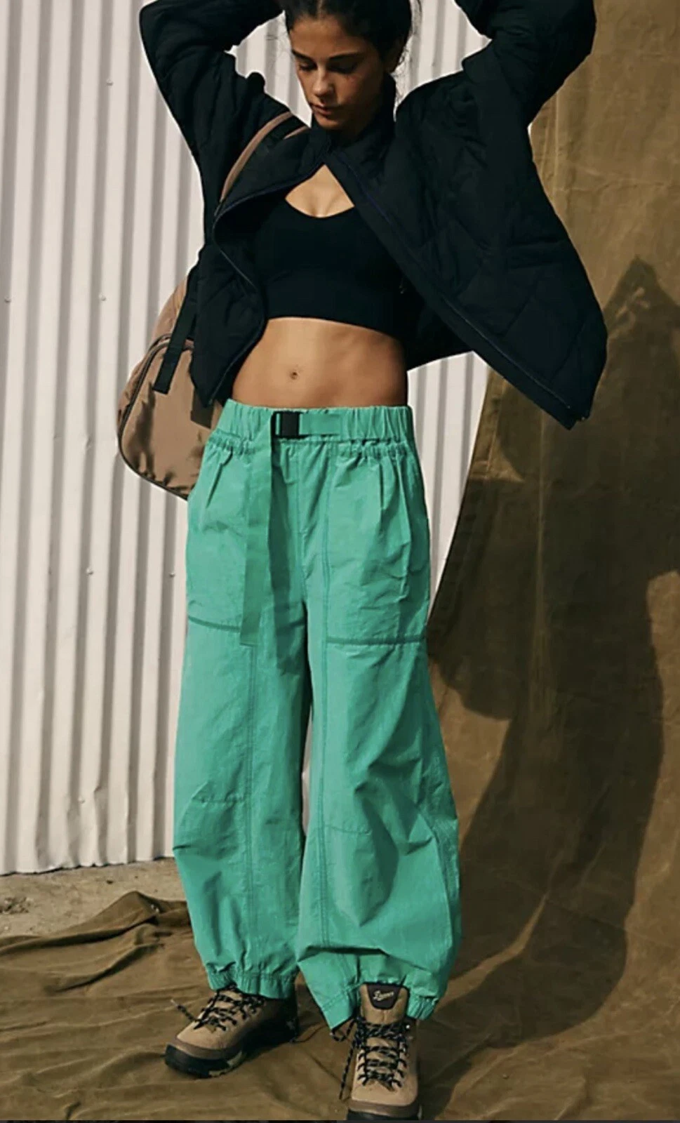 Free People FP Movement Green Pants Womens Offsides Belt Buckle Pockets Size S