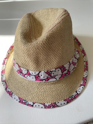 Hello Kitty Straw Fedora Hat Pink Trim 