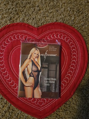 Leg Avenue Style:89004 Black Dotted Mesh Lace Halter Teddy One Size Fits Most