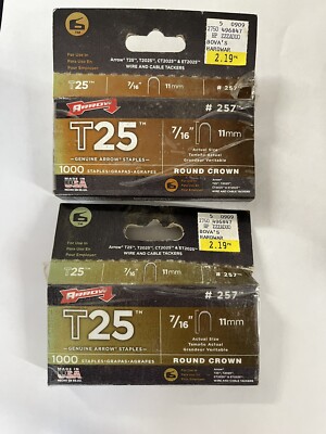 NEW OLD STOCK - 2 PACK Arrow #257 T25 (7/16'' in)(11 mm) 2000 Round Crown Staples