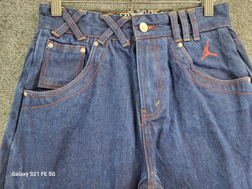 Air Jordan 90's Y2K Denim Jeans Youth 26x28 Blue Straight Leg Dark Wash - Picture 2 of 12