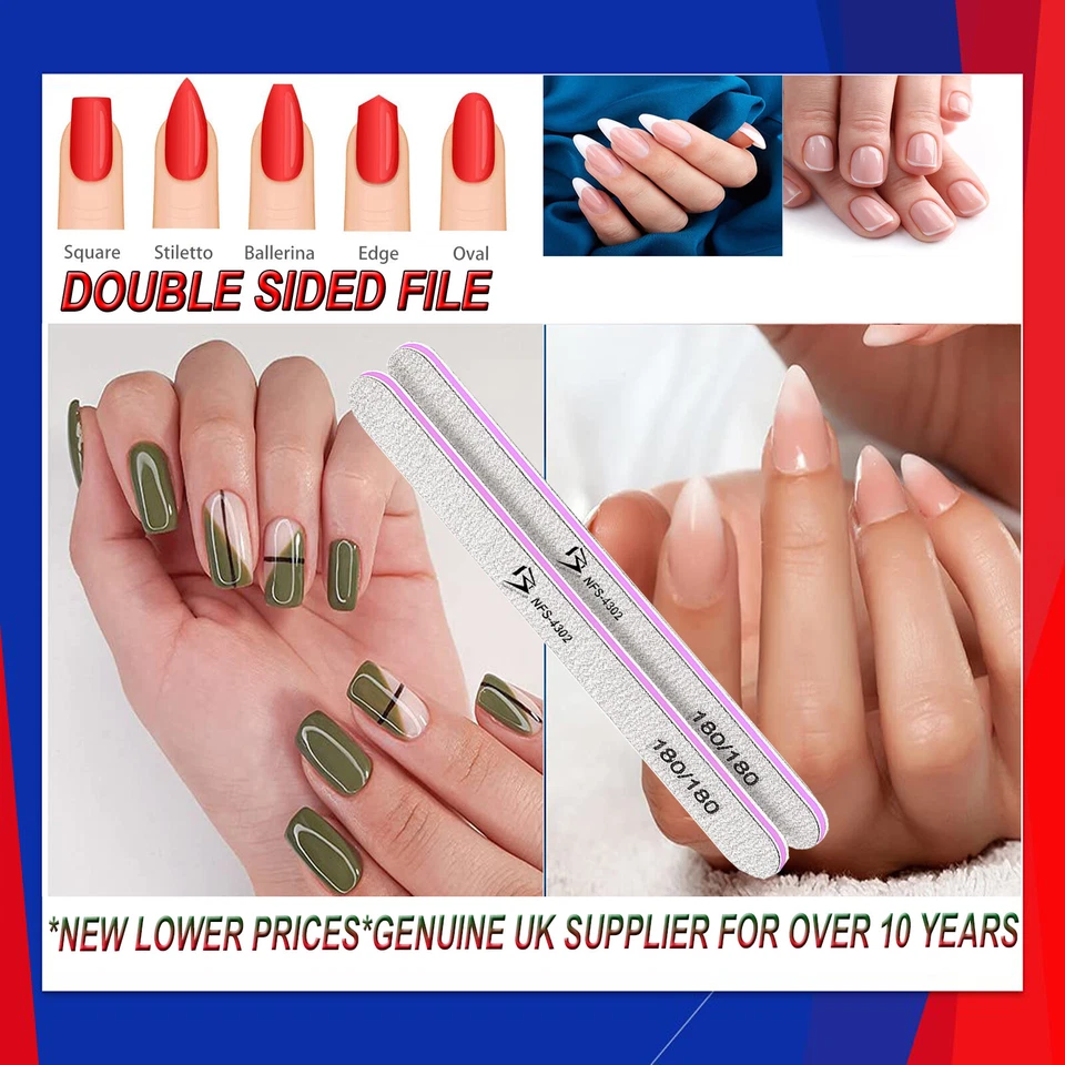 Nail Files 100/180/240 Grit Professional Quality File Moon/Curved/Diamond Buffer - Image 2 of 4