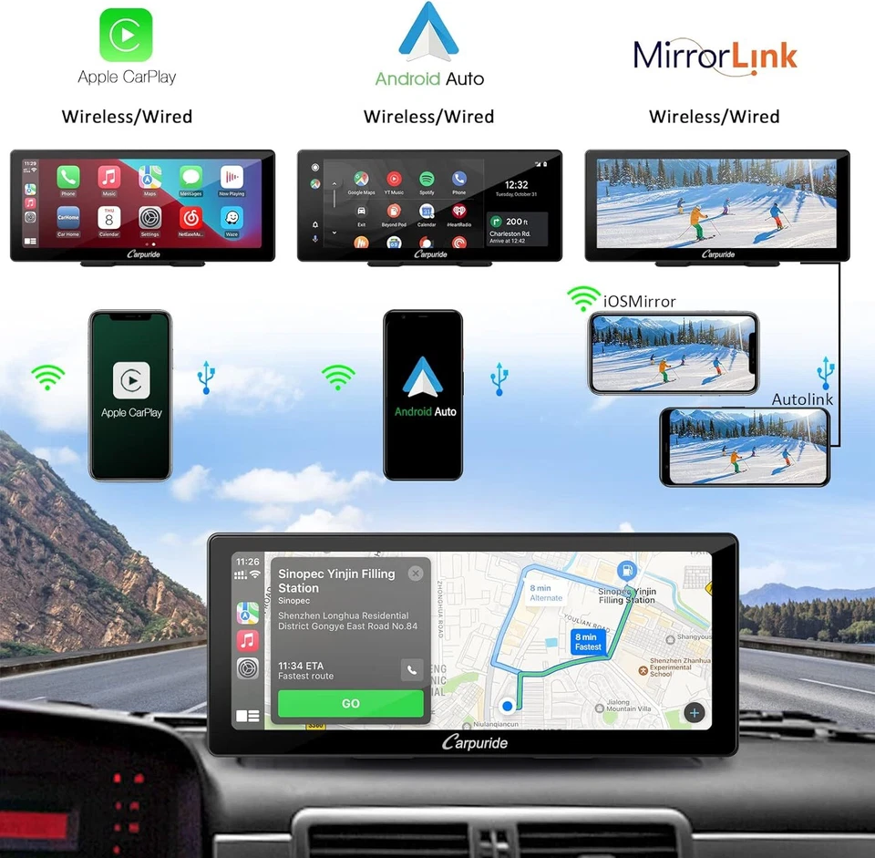Carpuride 10,3Zoll Tragbares Autoradio Drahtlos Apple Carplay Android Auto Radio - Bild 2 von 4