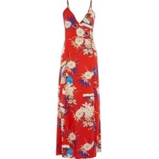 PARISIAN Red Floral Print Double Thigh Split Maxi Dress - UK 14
