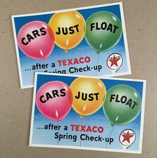 TEXACO Gas Station SPRING CHECK-UP Two 1957 Jumbo Postcards - Cars Just Float
