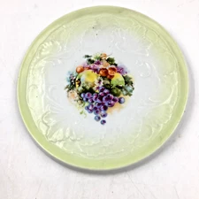 Vintage Hand Painted Floral and Fruit Porcelain Tea Tile Trivet ~ 6" Diameter