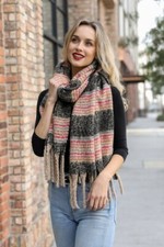 Women's Mohair Striped Tasseled Fringe Warm Winter Scarf
