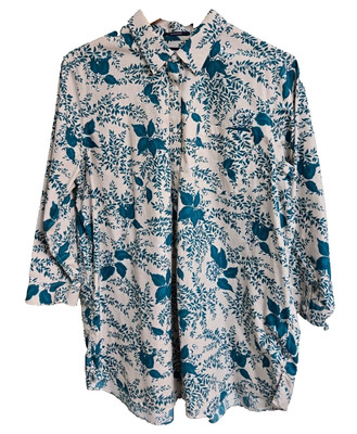 Lands Womans Shirt Sz 18 Teal Green Blue Floral  3/4 Sleeve Suprimo Cotton