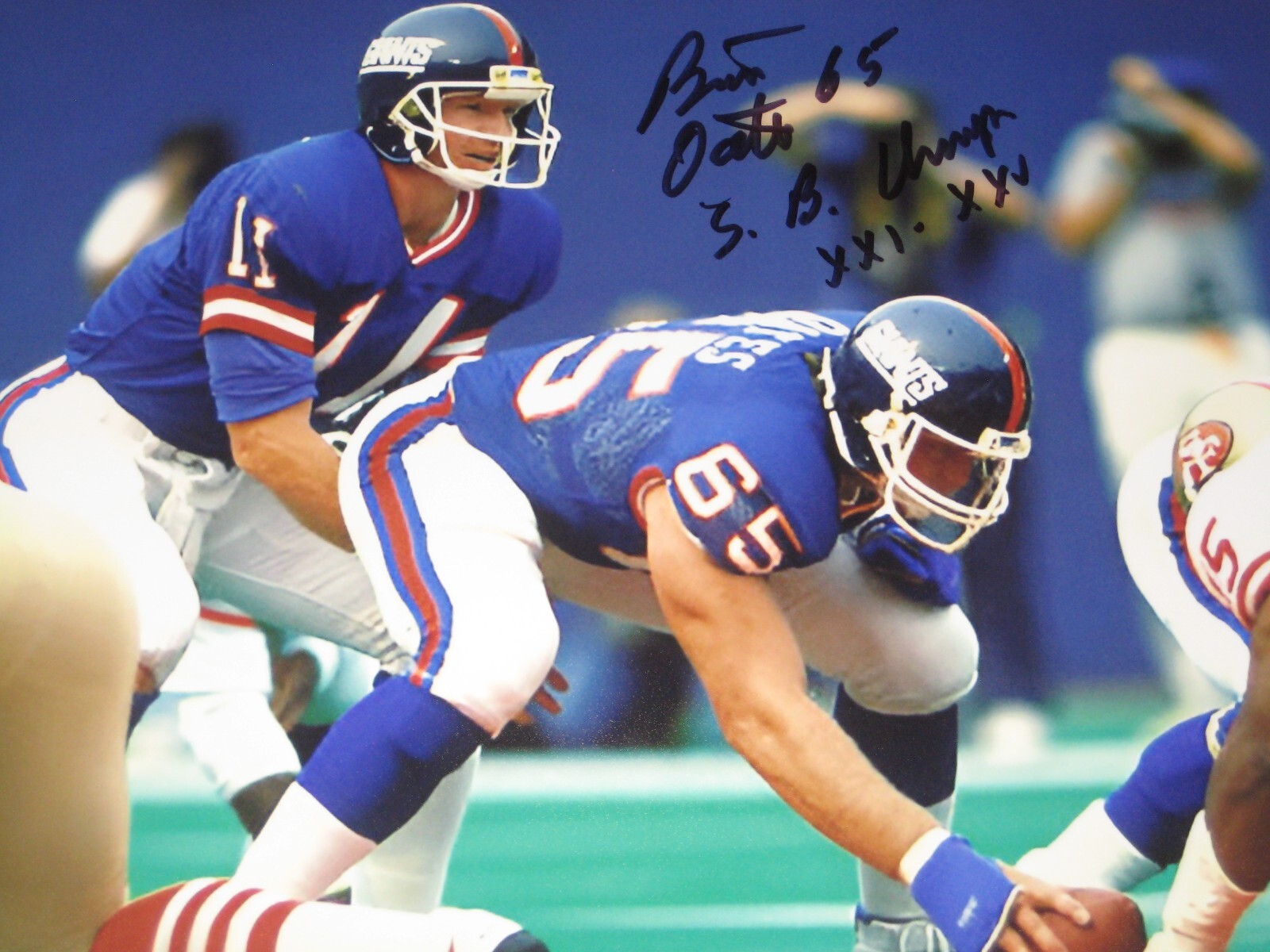 N.Y.GIANTS 2X SUPER BOWL CHAMPION BART OATES AUTOGRAPH 8X10 PHOTO COA FREE SHIP