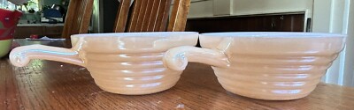 2 Vtg Fire King Oven Ware Peach Beehive Luster Soup Bowl W/Handle