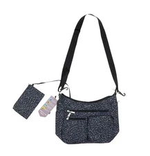 Baggallini L84607 Womens Charcoal Cheetah Nylon Everywhere RFID Crossbody Bag