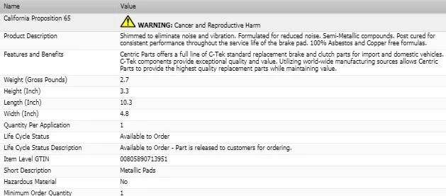 CENTRIC BRAKE PADS FRONT SET LEFT & RIGHT For 1990-1996 GMC C7000 TOPKICK - Image 4 of 4