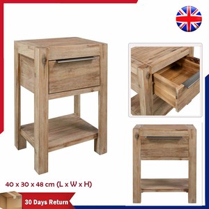 Nightstand With Drawer Solid Acacia Wood Bedside End Table Side Cabinet Wooden Ebay