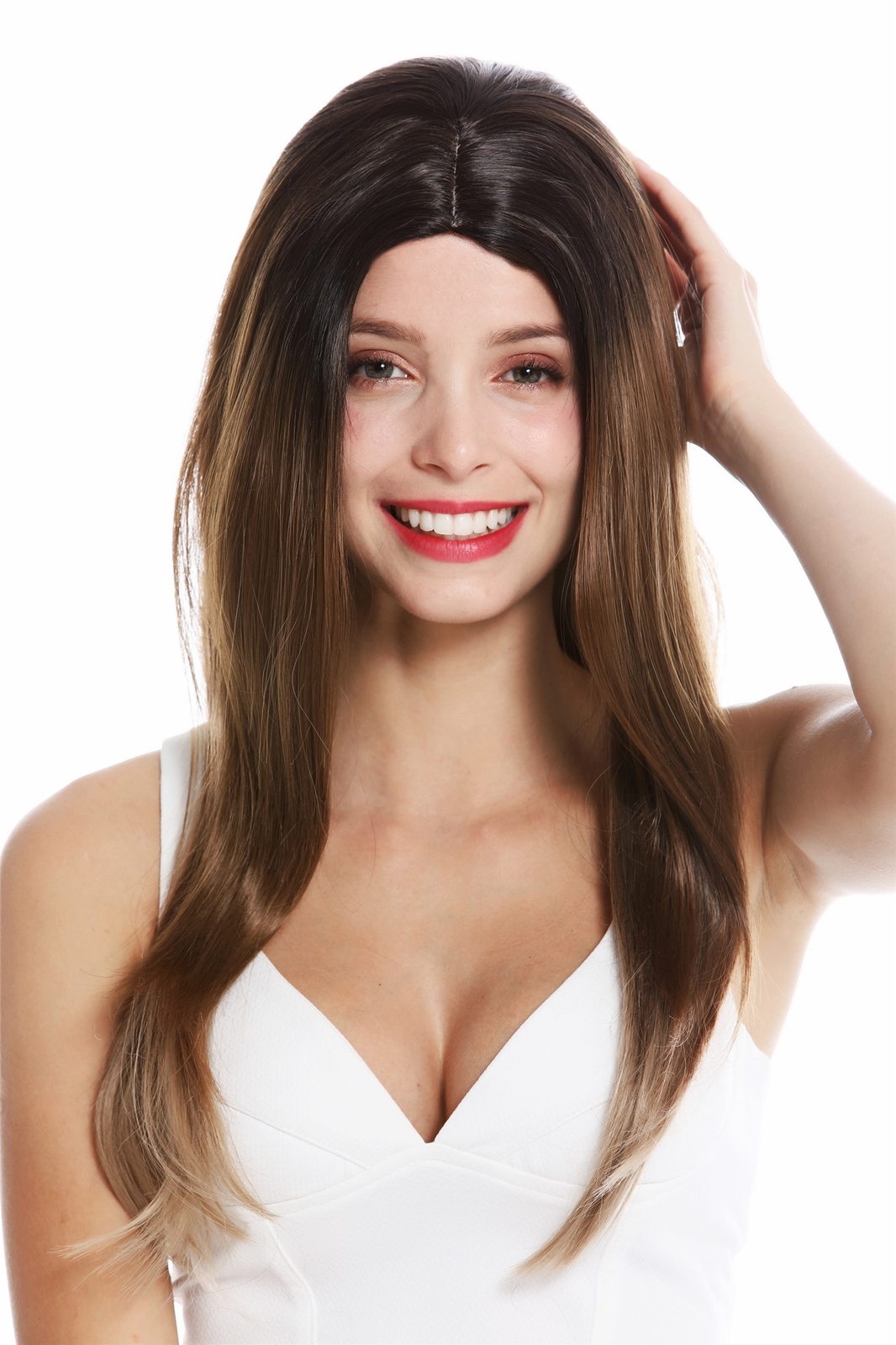 Wig For Women Long Straight Center Parting Balayage Brown Blonde Highlighted
