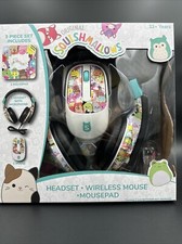 Squishmallows Headset with Microphone, Wireless Mouse And Mousepad Tech Bundle