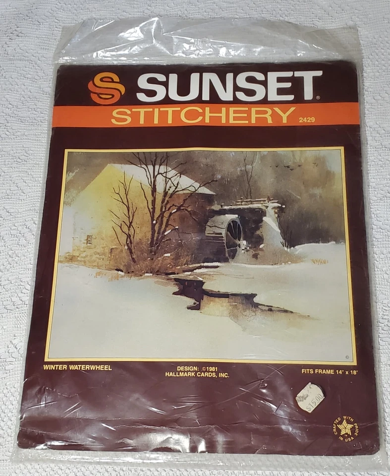 1981 Sunset Stitchery Hallmark Winter Waterwheel #2474 for 14"x18" Frame NIP Vtg - Image 2 of 4