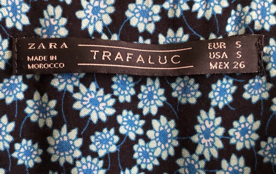 Zara Trafaluc TRF Open Wing Blouse Size S Blue 2 Pattern Lightweight Floral Boho - Image 3 of 4