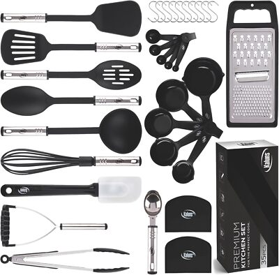 Kitchen Utensil Set 35 Pcs, Nylon Stainless Steel Silicone Spatula Set