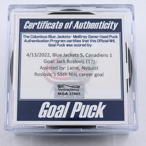 NHL Goal Scored Puck Jack Roslovic Blue Jackets April 13, 2022 vs