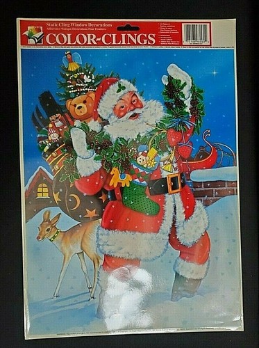 Vintage farbige Klammern Weihnachten Weihnachtsmann & Spielzeugsack im Schnee festlich Neu! - Bild 4 von 6