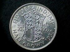 George VI, 1939, Half Crown .500 silver, bare head, grade Very Fine
