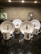 RAINBOW MOUNTAIN SANTAS REINDEER APPETIZER PLATES  MUGS SIMILAR TO POTTERY BARN