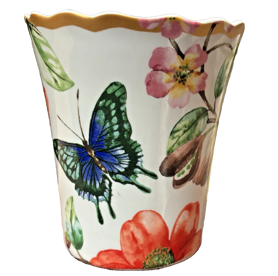 Taza de café 222 Quinta porcelana azul mariposas jardín flores Ambri azul pájaros Foto 2 de 4