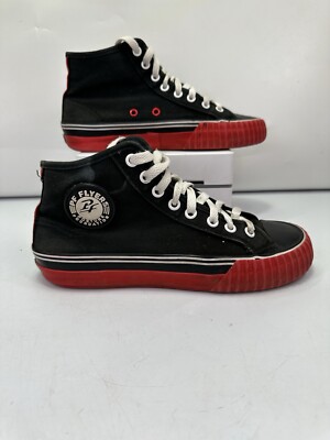 PF Flyers Center Hi Top Shoes Black Canvas Red Mens Size 5 Woman s 6.5 *read