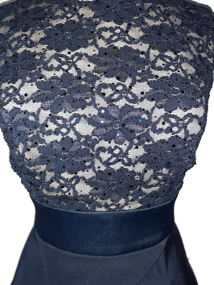 CONNECTED Size 8 Sheath Dress Blue Lace Shimmery Beige Lining Tiered Layers - Image 2 of 4