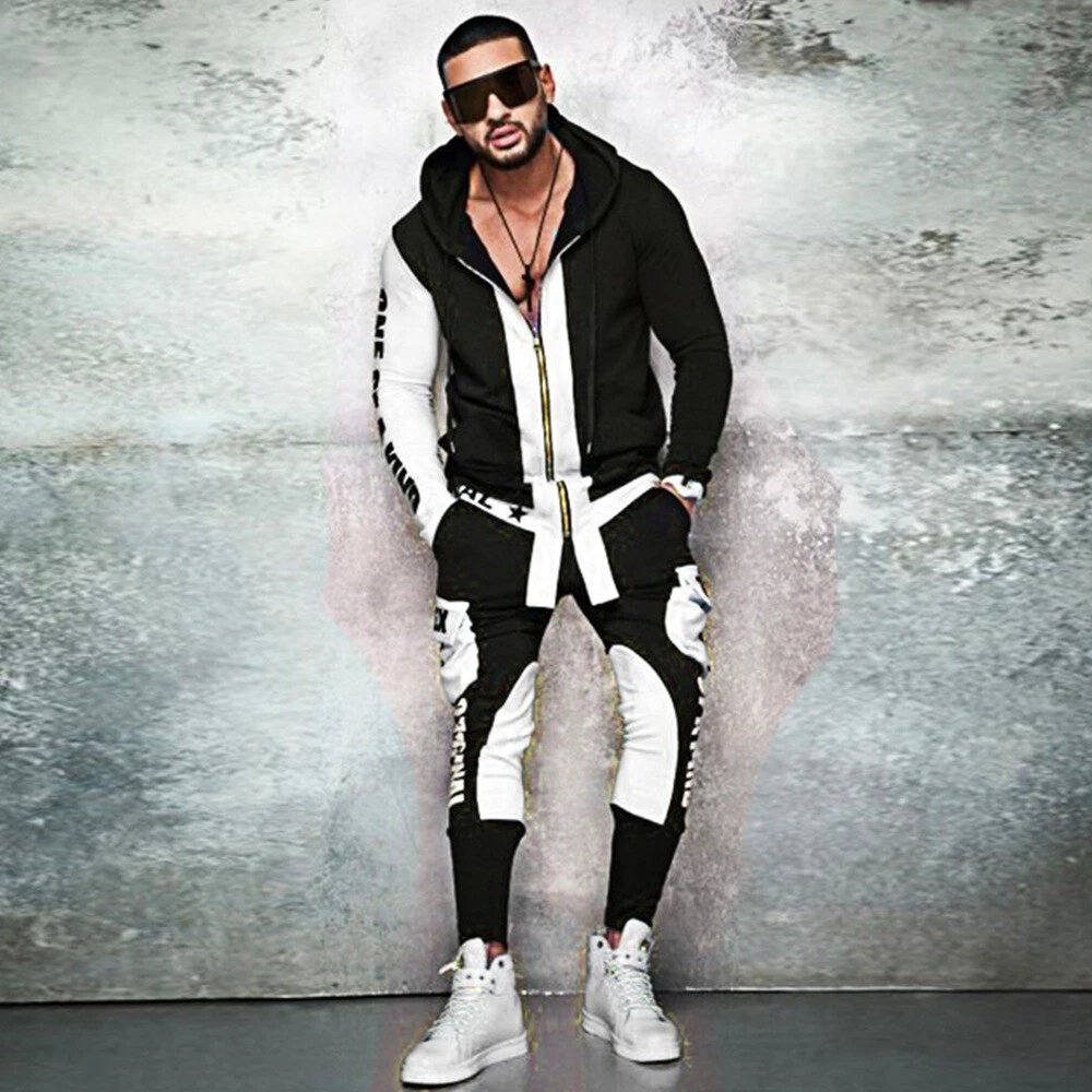 Black and white sweatsuit mens sale
