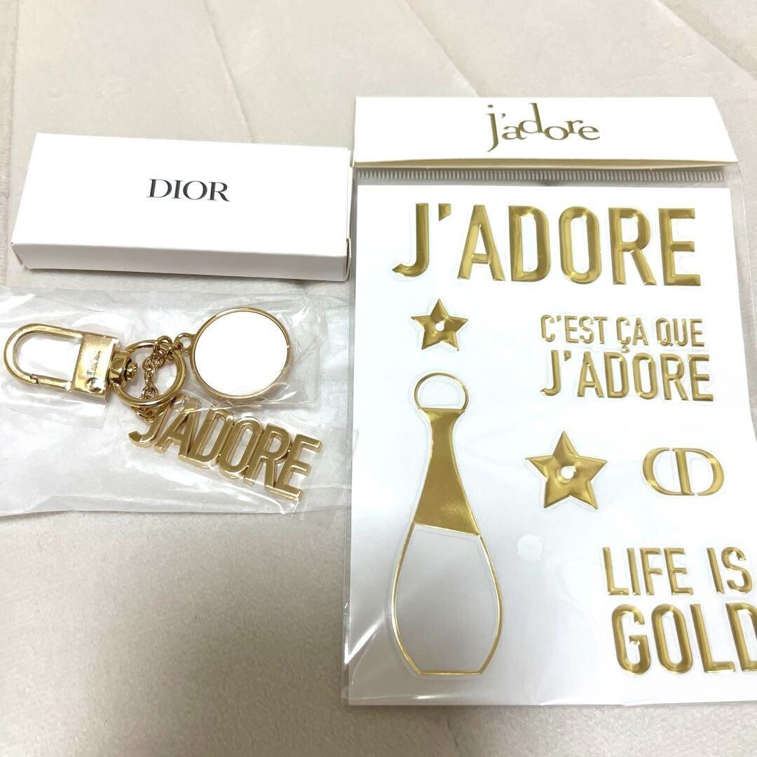 Christian Dior J'adore Key Ring Bag Charm Gold Logo w/Box 10cm