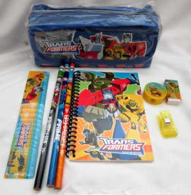 Hasbro Transformers Blue Pencil Case Pouch & 7pc Stationary Set Combo-New!v2