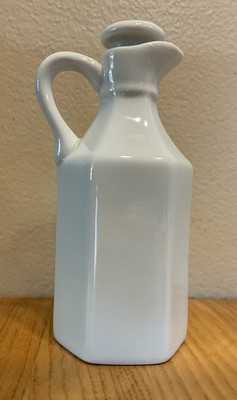 Vintage XCELL China White Milk Glass Small Cruet Pitcher w/ Stopper Oil Vinegar 