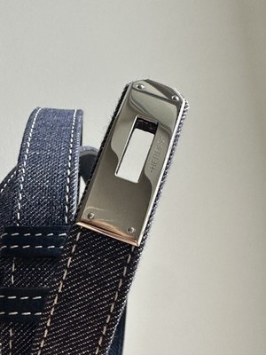 Authentic HERMES Kelly 18 Belt Epsom Denim Leather Blue  display picture 3