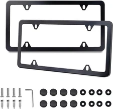 2Pcs Black License Plate Frames Tag Cover With Screw Caps