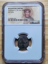 Byzantine Empire: Constans II, AD 641-668 AE Follis NGC Ancients Certified