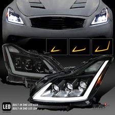 Fit 2008-2013 Infiniti G37 Smoke Full Led Projector Headlights Sequential Signal