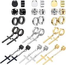 NEWITIN 15 Pairs Magnetic Stud Earrings for Men Clip on Earrings Stainless Steel