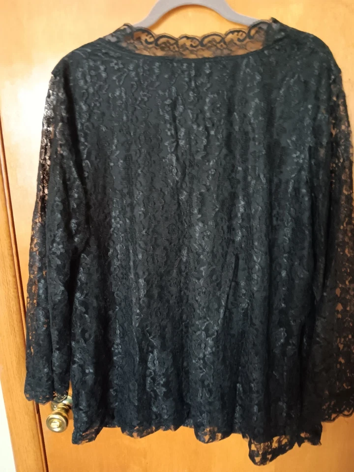 MUJERES Kathy Irlanda Túnica de Encaje Negra Talla 3X Manga Larga Forrada Cuello en V Formal/Informal Foto 4 de 4