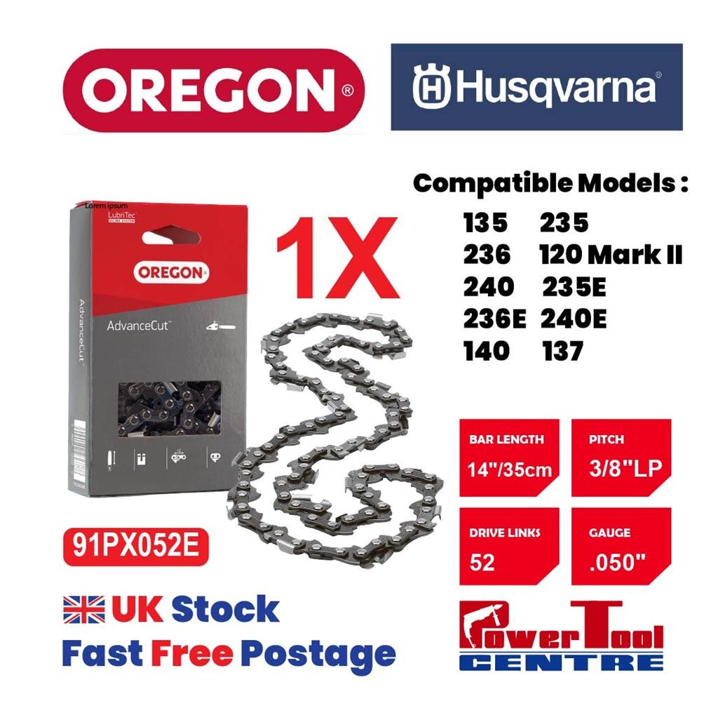 2x Oregon 91PX052E RAC248 14"" 52DL Chain Fits Ryobi RCS1835 RCS1935 .050"" - Image 5