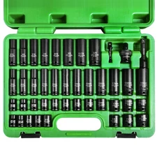 43‑Pc 3/8″ Impact Socket Set – SAE & Metric (5/16–3/4″, 8–19 mm), 6‑Point Dee...