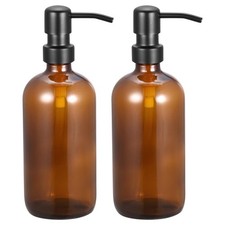 17Oz Empty Glass Dish Hand Soap Dispenser with Pump for Kitchen 2Pcs Brown