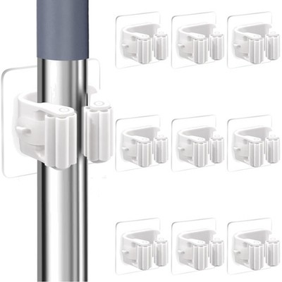 Pack of 10 Broom Holder Wall Self-Adhesive Wall Mounted Broom Holder No Drill...