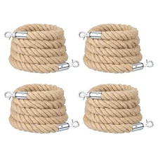 4Pcs 9ft x 1.3 Inch Crowd Control Jute Stanchion Rope with Snap Hooks