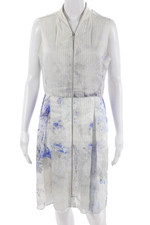 Elie Tahari Women Shirt Dress White Mock Neck Sleeveless Zip Size 10